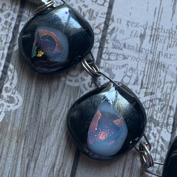 Artesian Dichroic Infused Glass Chunky Necklace Woman’s Jewelry Fiery Colors - Picture 8 of 11